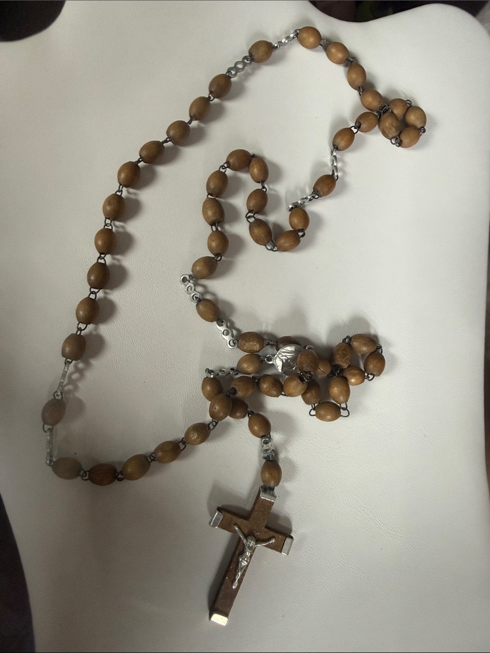 Wood antique  Rosary Necklace with Crucifix